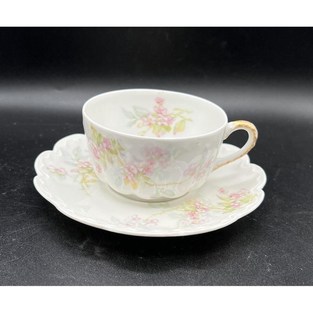Theodore Haviland Limoges France Pink Floral Tea Cup and Saucer Set Antique